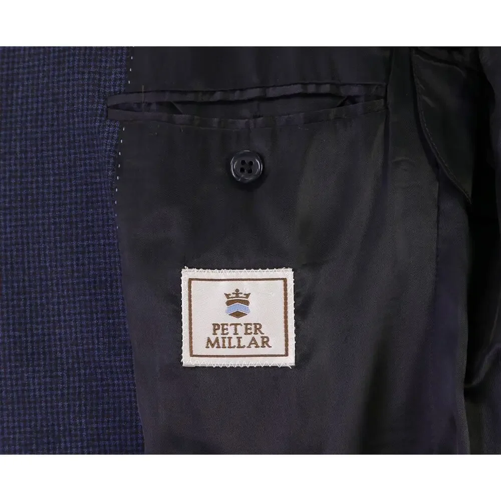 Peter Millar Navy Blue/Brown Check 2-Btn Wool Sportcoat Blazer 42L